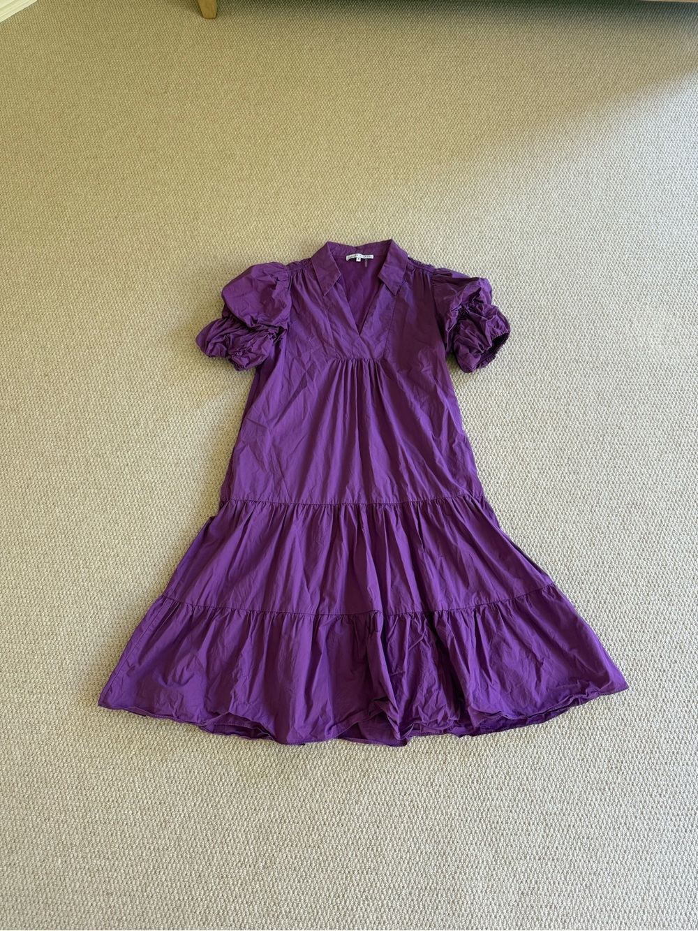 Anthropologie English Factory Tiered Puff Sleeve Purple Maxi Dress